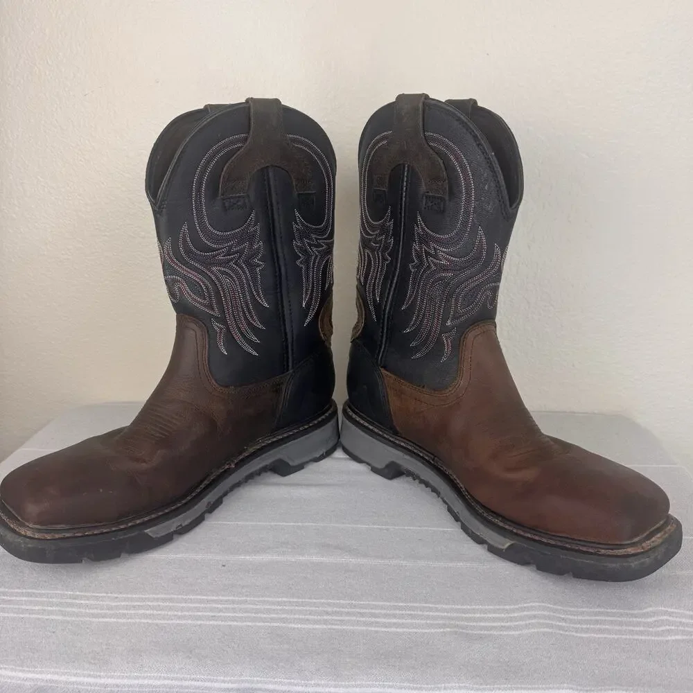 Justin Tanker Steel Toe Leather Western Work Boots Walnut Brown Black 15 EE